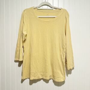 J Jill Pima 3/4 Sleeve Scoop Neck Tee Yellow Striped Size Large